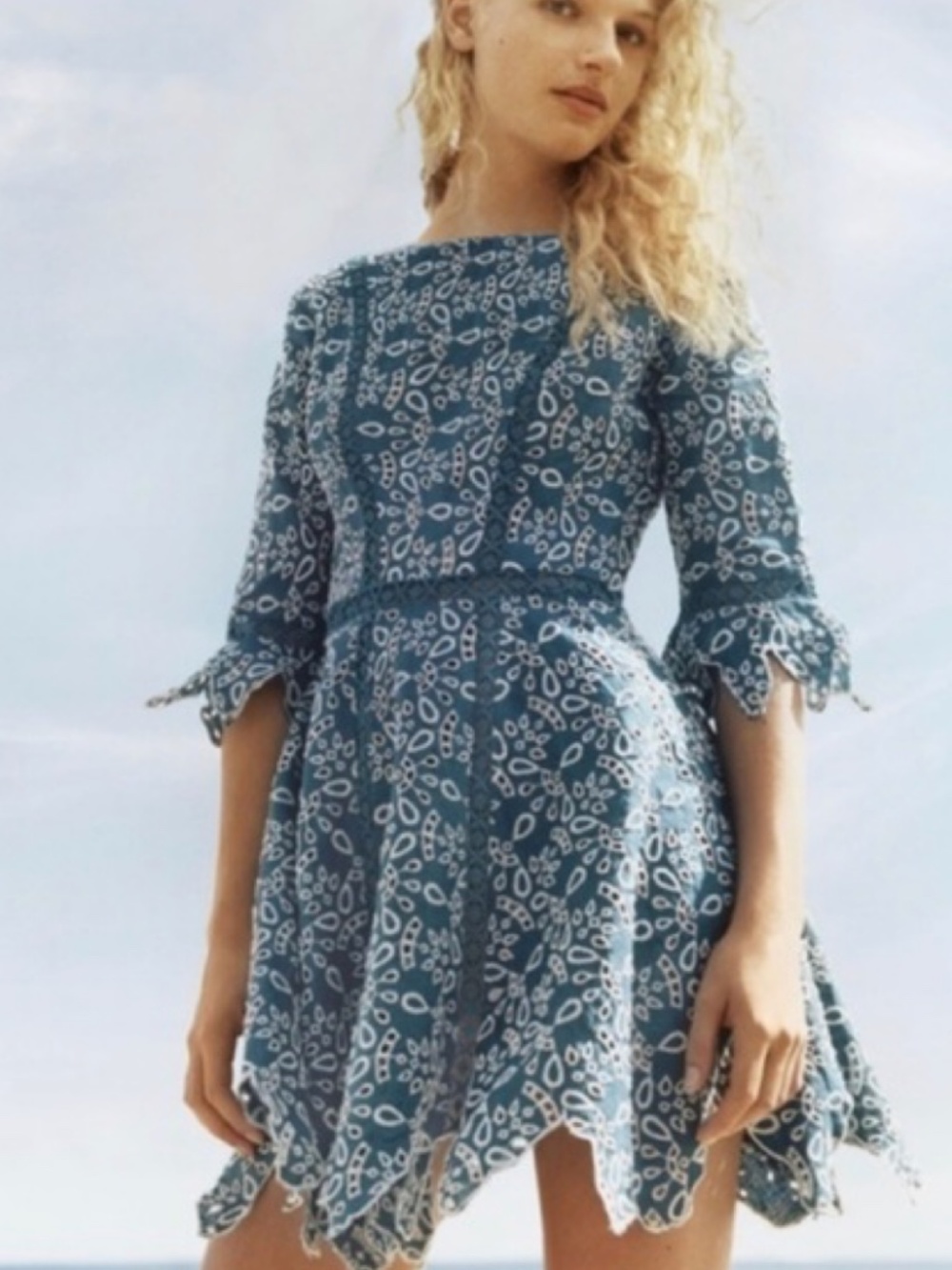 Maje Eyelet Blue Lace Mini Boho Fit & Flare Dress